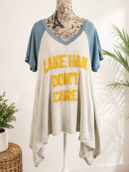 Judith March Tops - Judith March Lake Hair Don’t Care Graphic Tunic Tee Size L